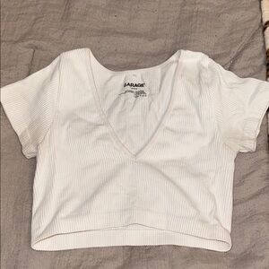 Garage White Fitted Crop T-Shirt